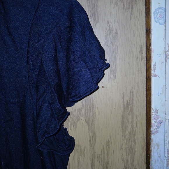 Daisy Fuentes Modal Top Womens Size Medium Black Textured Peplum Flutter Sleeves - Picture 6 of 11